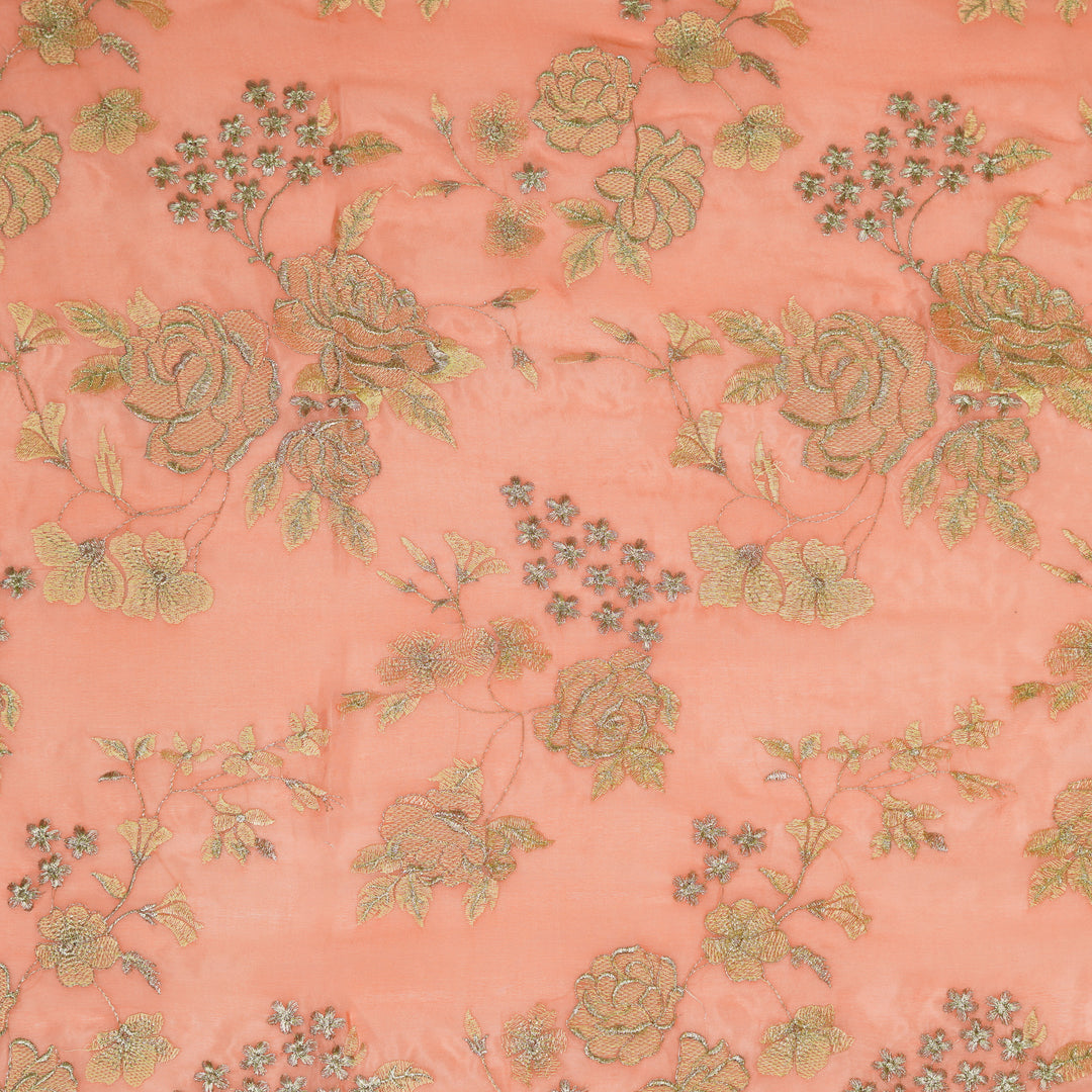 Ragini Jaal on Peach Chinon Embroidered Fabric
