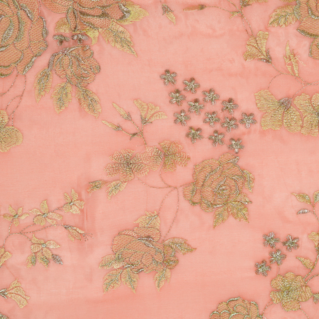 Ragini Jaal on Peach Chinon Embroidered Fabric