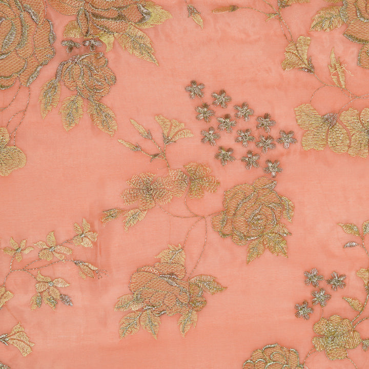 Ragini Jaal on Peach Chinon Embroidered Fabric