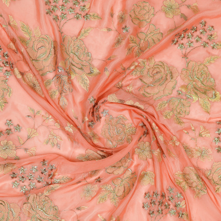 Ragini Jaal on Peach Chinon Embroidered Fabric