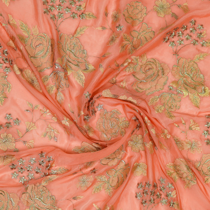 Ragini Jaal on Peach Chinon Embroidered Fabric