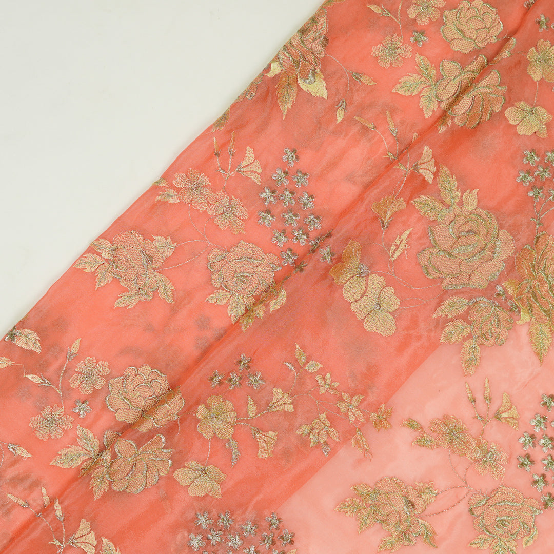 Ragini Jaal on Peach Chinon Embroidered Fabric