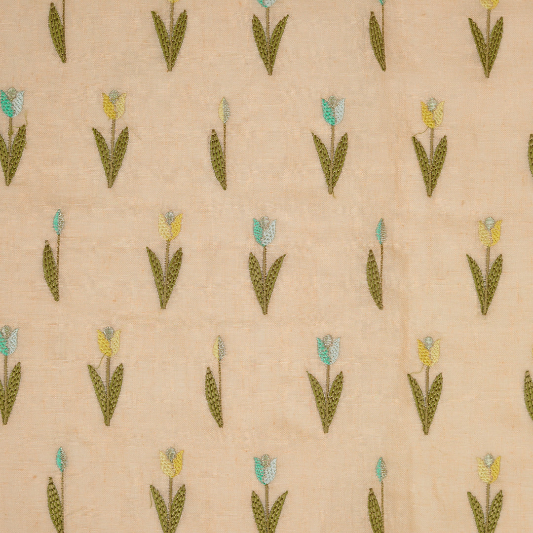 Luma Buti on Light Peach Gauged Linen Embroidered Fabric