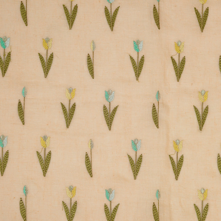 Luma Buti on Light Peach Gauged Linen Embroidered Fabric