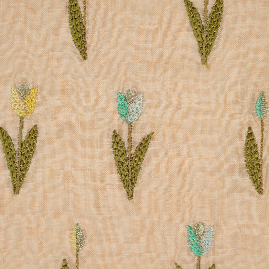 Luma Buti on Light Peach Gauged Linen Embroidered Fabric