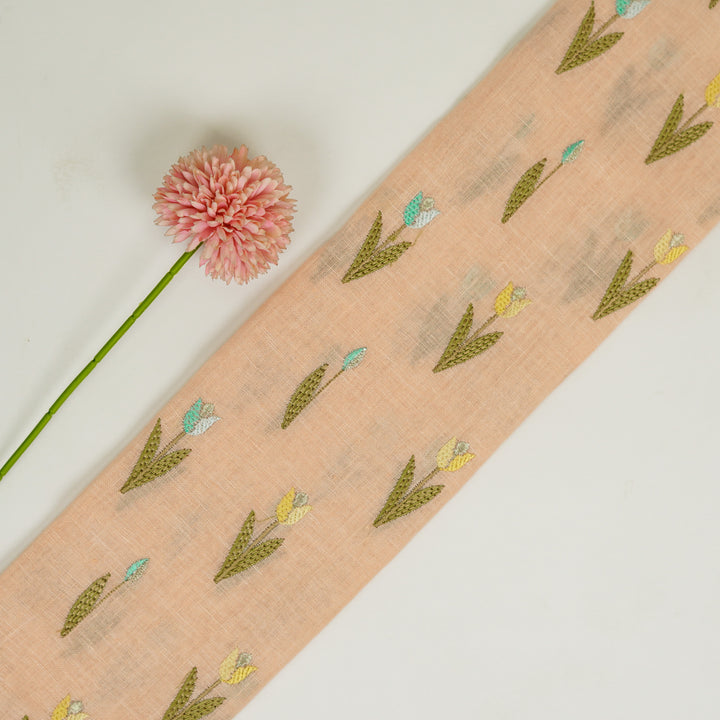 Luma Buti on Light Peach Gauged Linen Embroidered Fabric