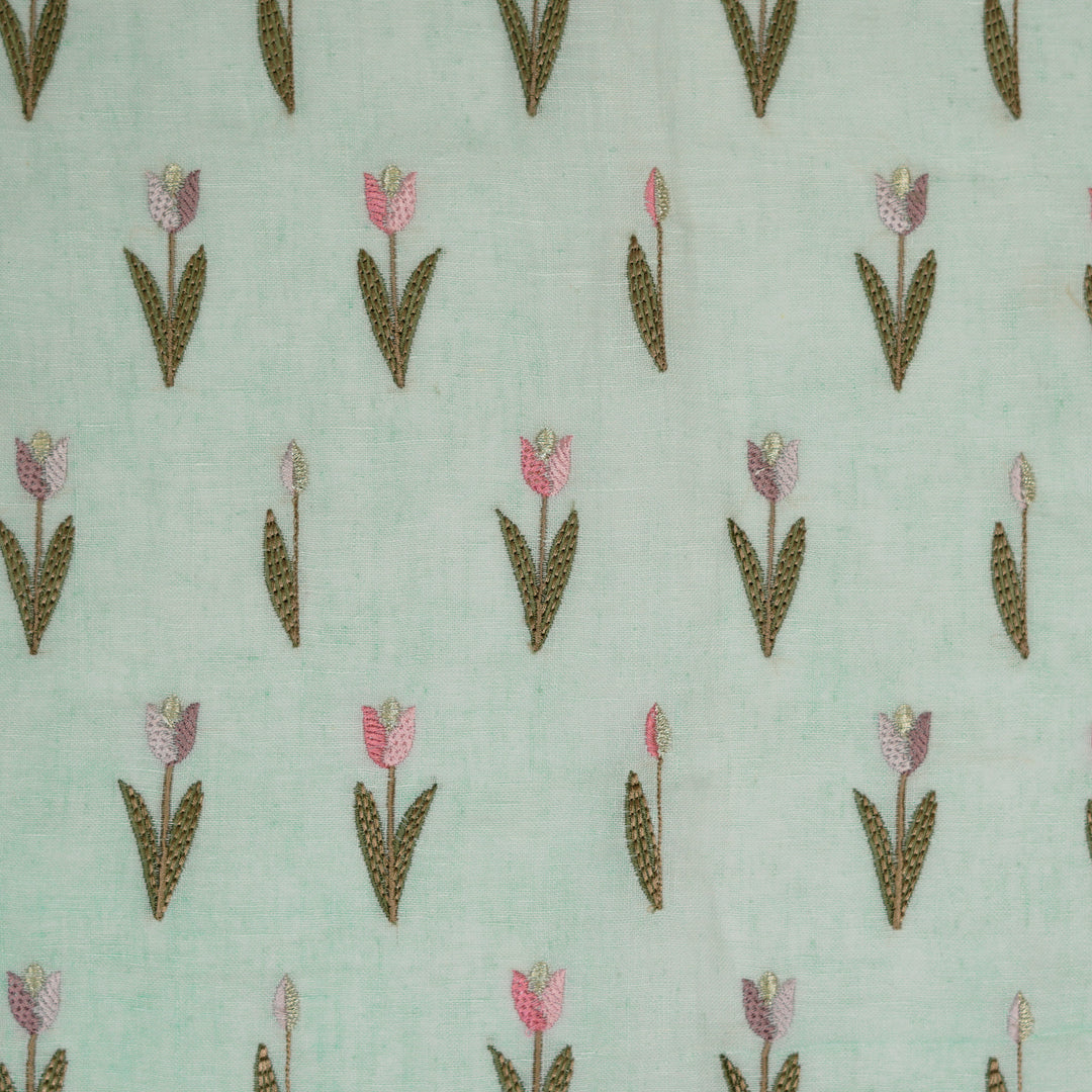 Luma Buti on Sky Blue Gauged Linen Embroidered Fabric