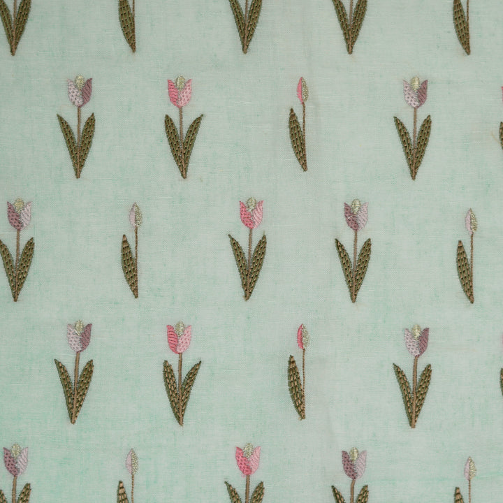 Luma Buti on Sky Blue Gauged Linen Embroidered Fabric