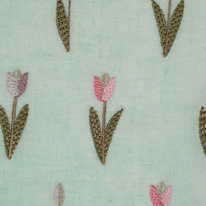 Luma Buti on Sky Blue Gauged Linen Embroidered Fabric