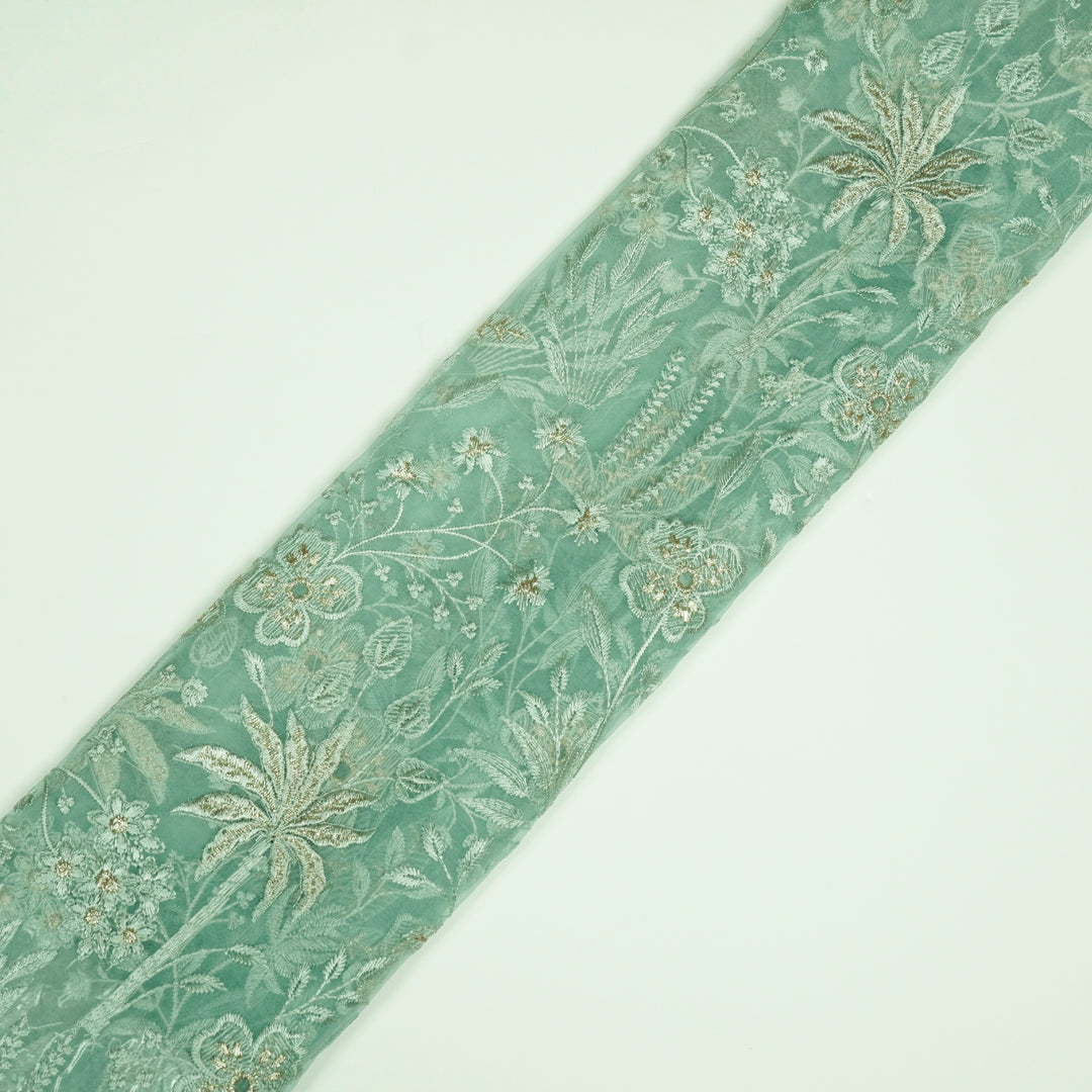 Aaloka Jaal on Light Teal Silk Organza Embroidered Fabric