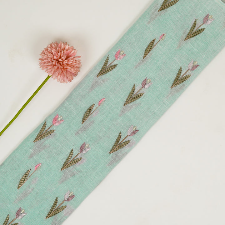 Luma Buti on Sky Blue Gauged Linen Embroidered Fabric