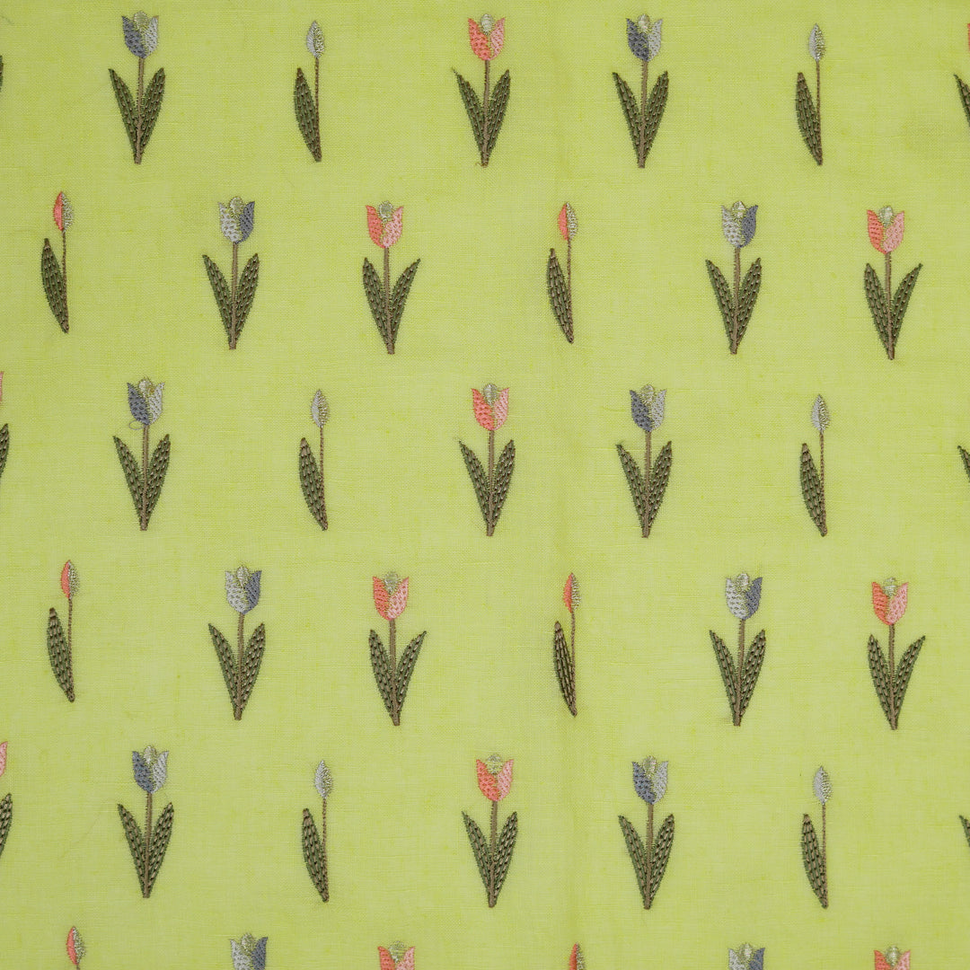 Luma Buti on Lemon Gauged Linen Embroidered Fabric