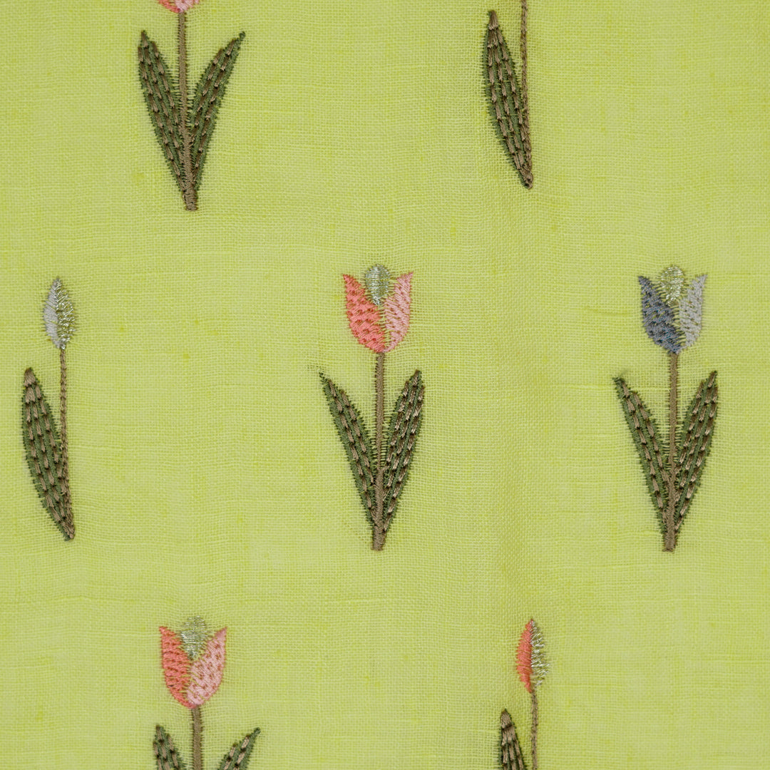 Luma Buti on Lemon Gauged Linen Embroidered Fabric