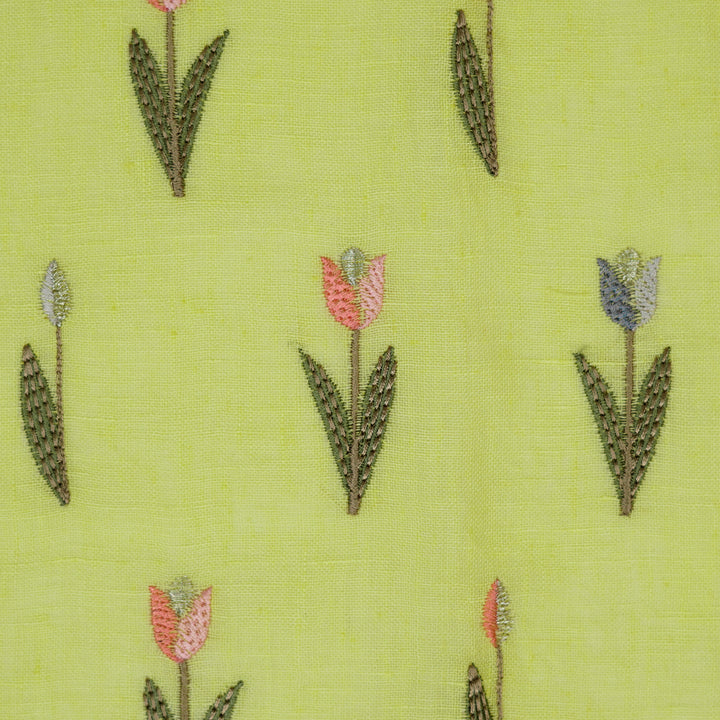 Luma Buti on Lemon Gauged Linen Embroidered Fabric