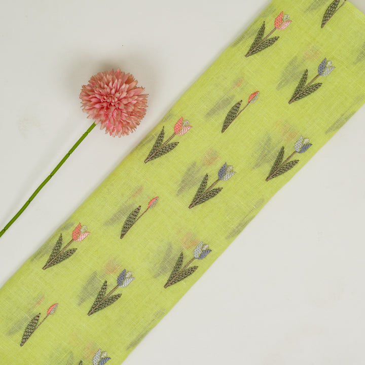 Luma Buti on Lemon Gauged Linen Embroidered Fabric