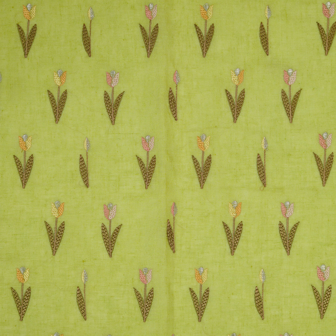 Luma Buti on Lime Green Gauged Linen Embroidered Fabric