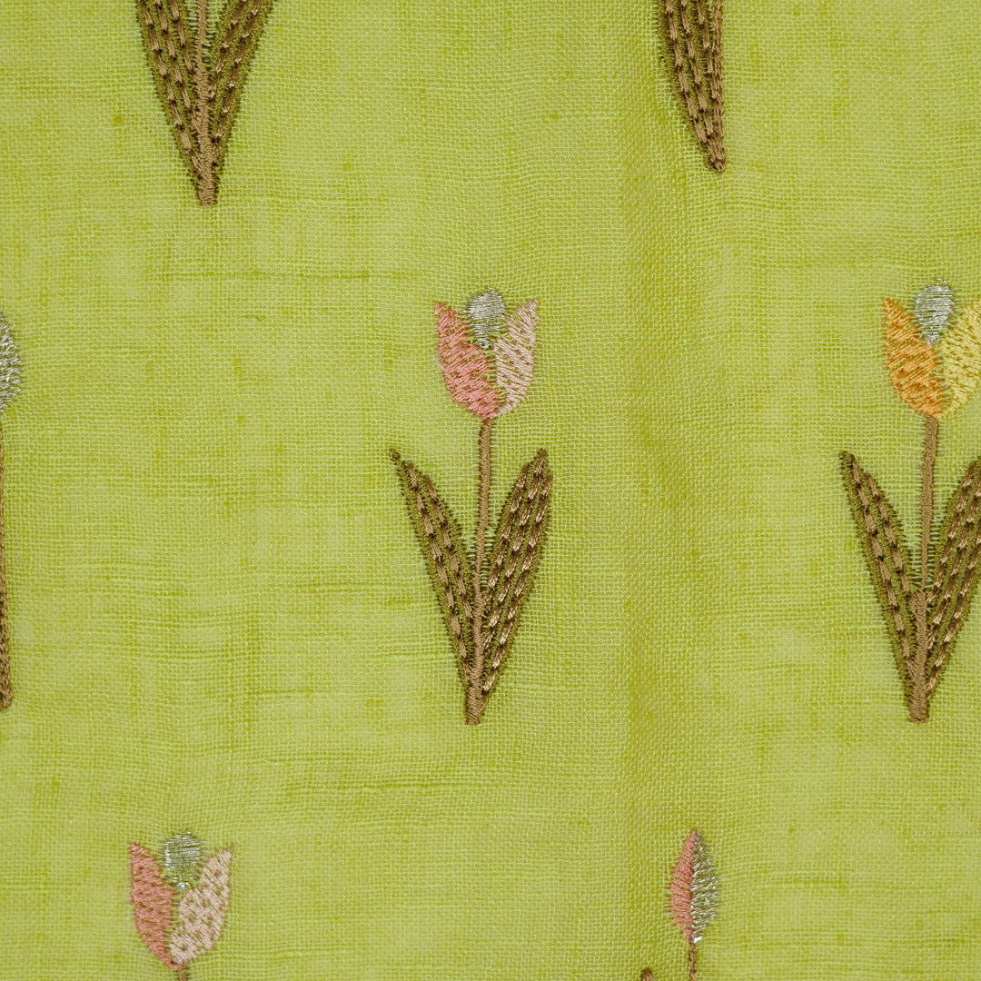Luma Buti on Lime Green Gauged Linen Embroidered Fabric