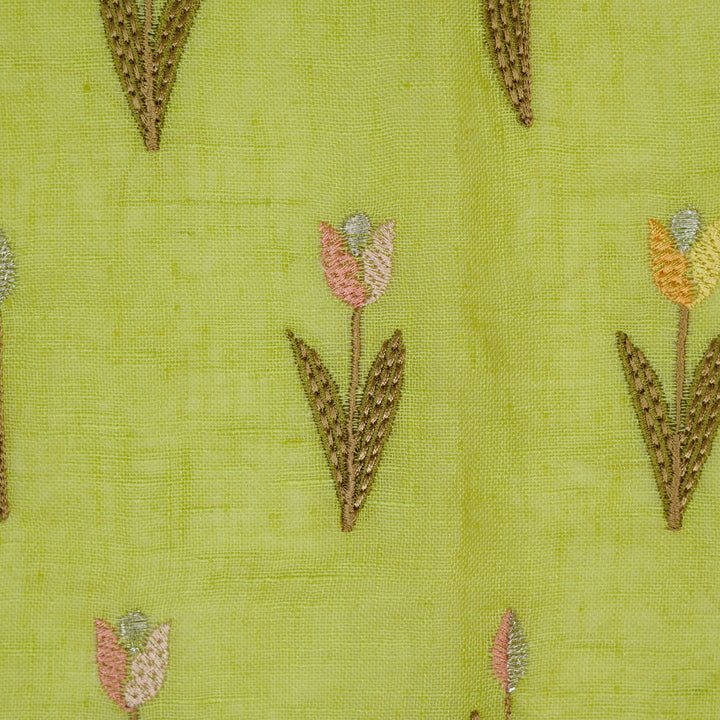 Luma Buti on Lime Green Gauged Linen Embroidered Fabric