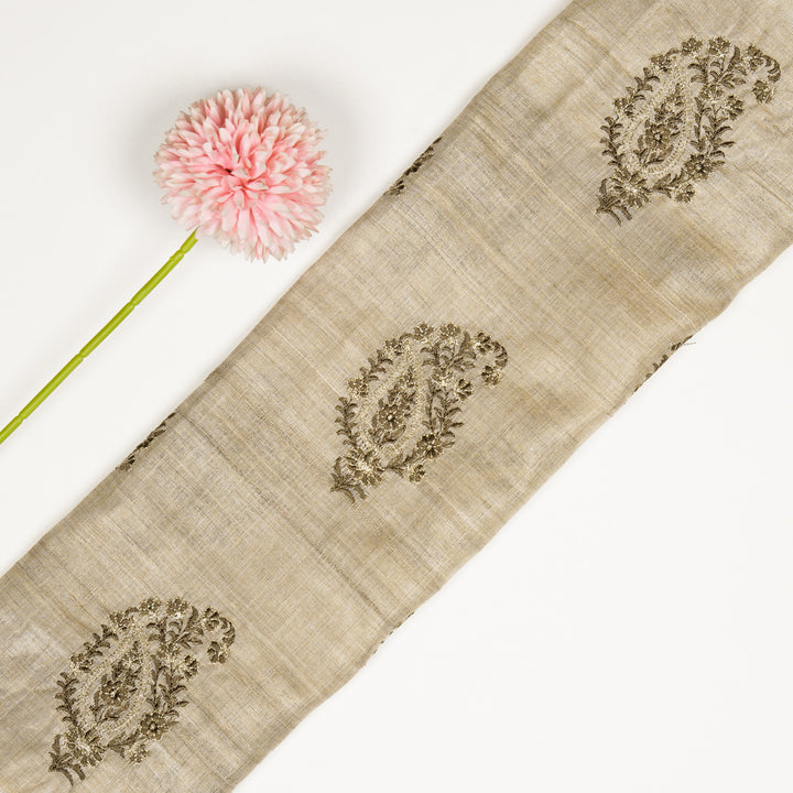 Tanmayi Buta on Natural/Mouse Tussar Silk Embroidered Fabric