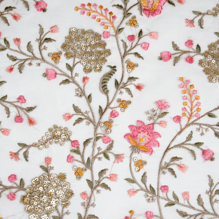 Kaniskha Jaal on Ecru Silk Organza Embroidered Fabric