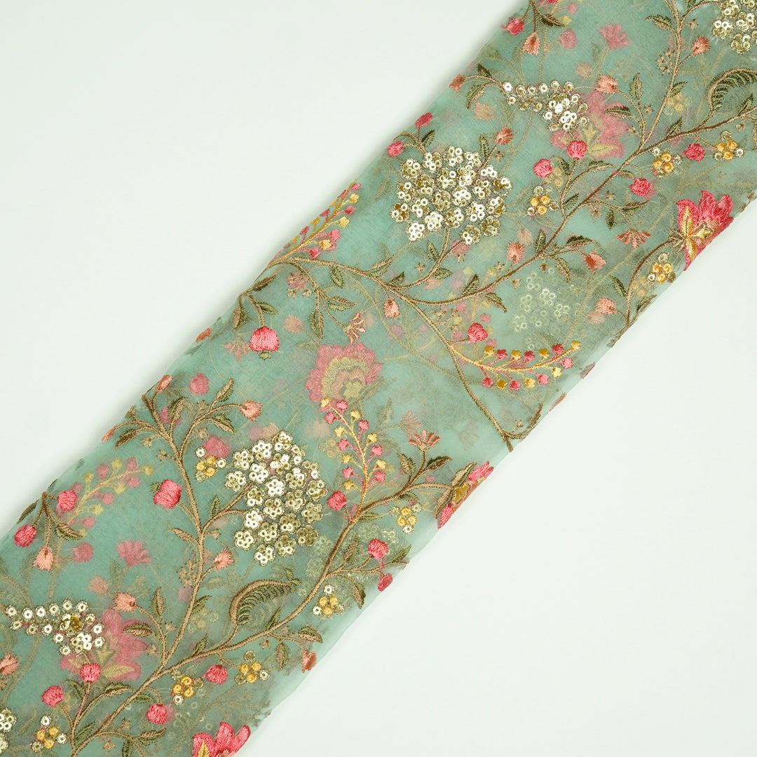 Kaniskha Jaal on Aqua Silk Organza Embroidered Fabric