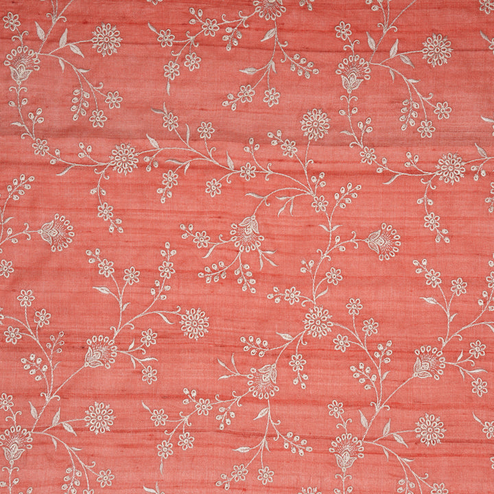 Vedika Jaal on Deep Peach Tussar Silk Embroidered Fabric