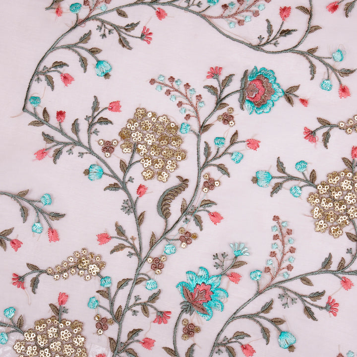 Kaniskha Jaal on Light Peach Silk Organza Embroidered Fabric