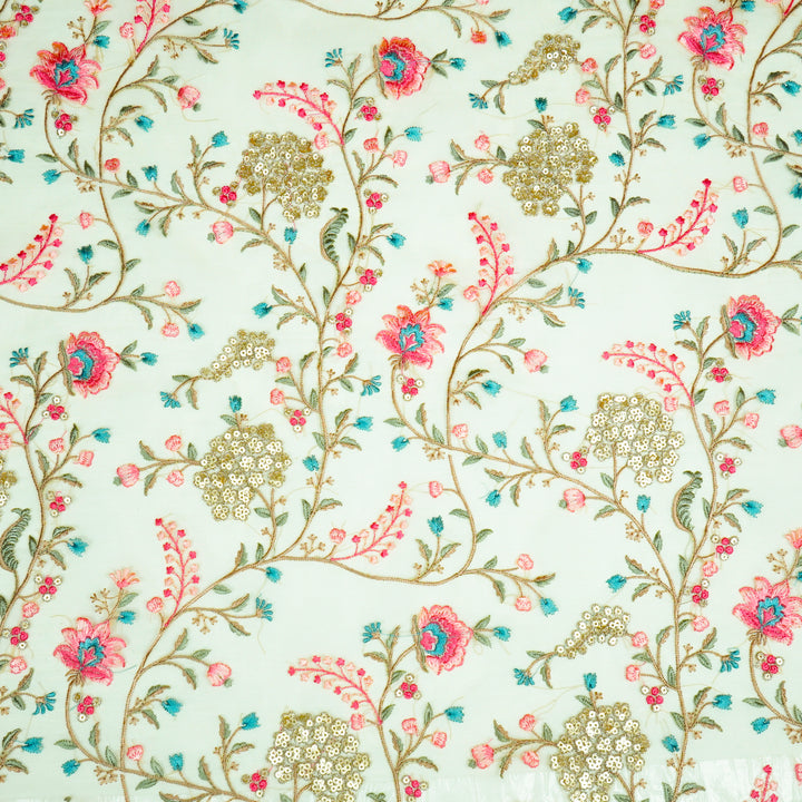 Kaniskha Jaal on Dusky Lemon Silk Organza Embroidered Fabric