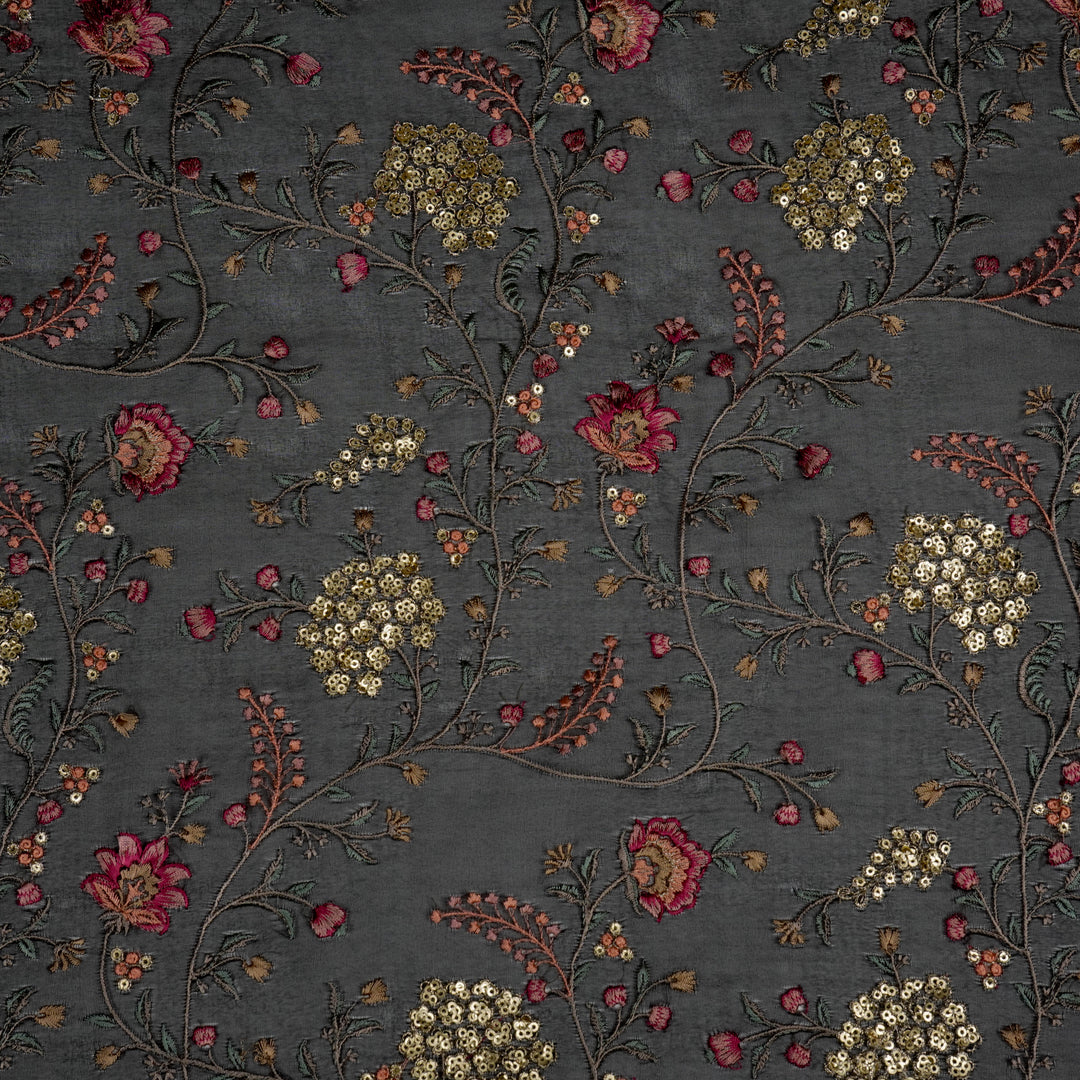 Kaniskha Jaal on Black Silk Organza Embroidered Fabric