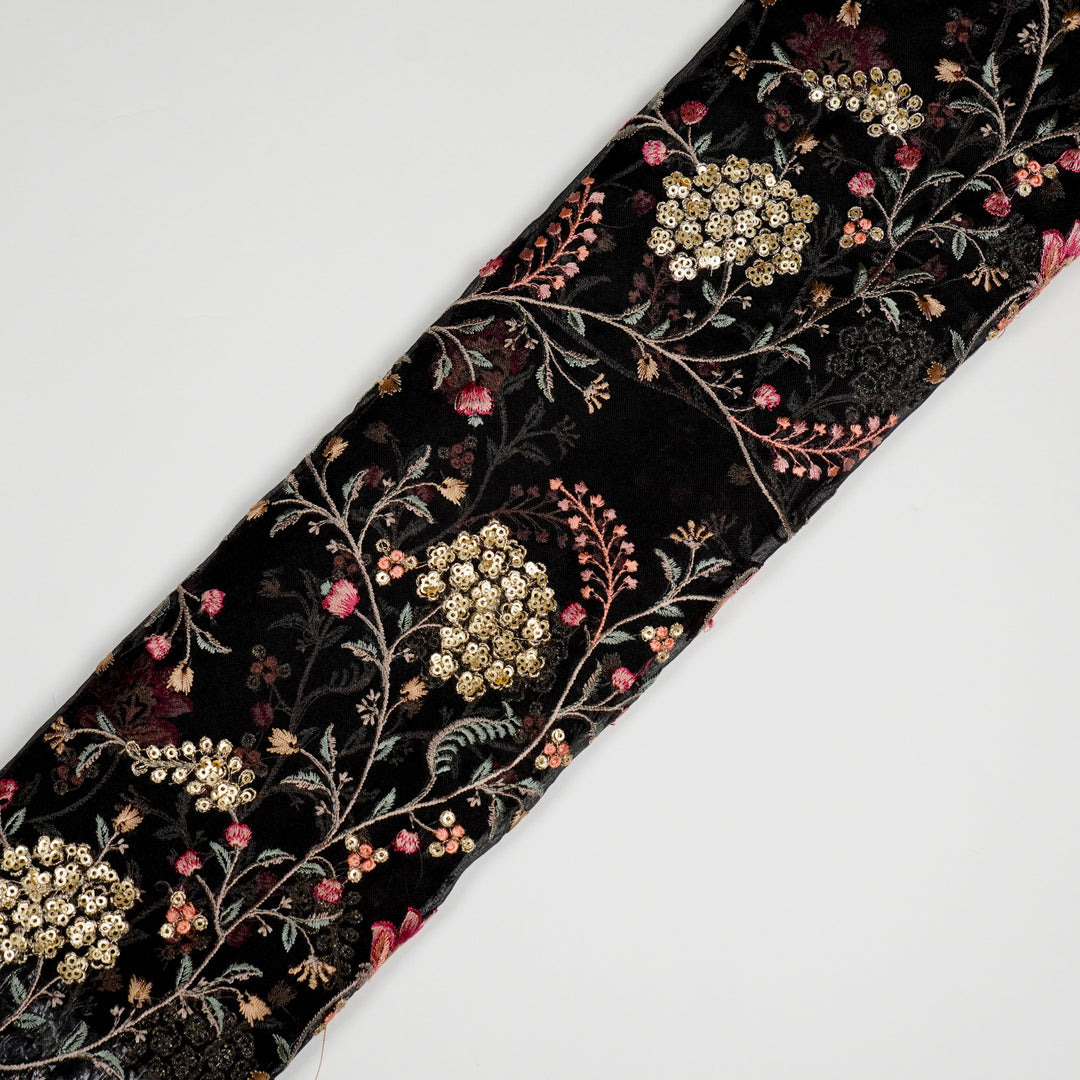 Kaniskha Jaal on Black Silk Organza Embroidered Fabric