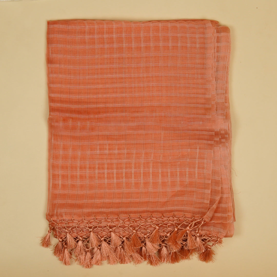 Cross Stitch Buti  Suit fabric set on Silk Chanderi (Unstitched)-  Peach