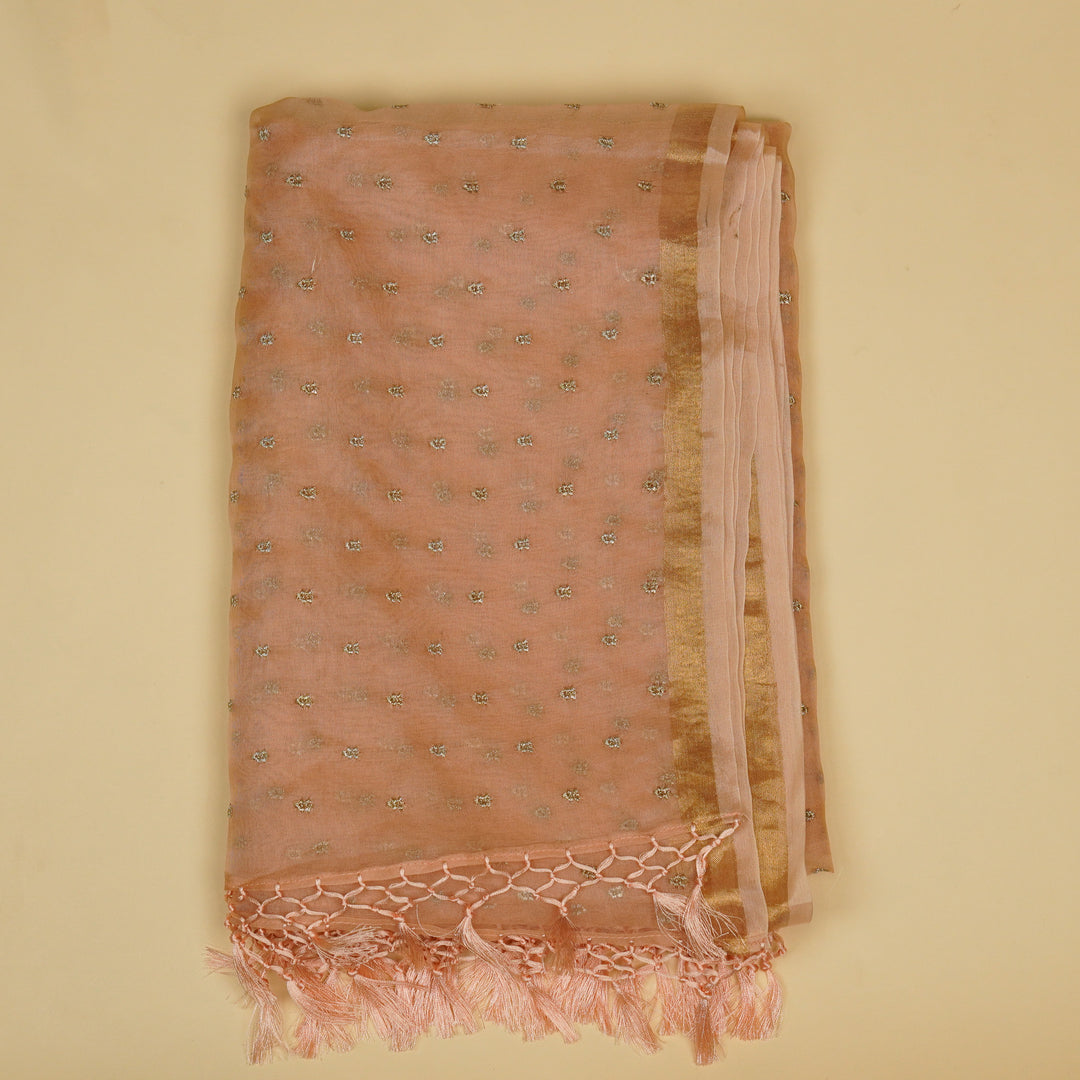 Siyon Jaal Suit fabric set on Net (Unstitched)- Light Peach