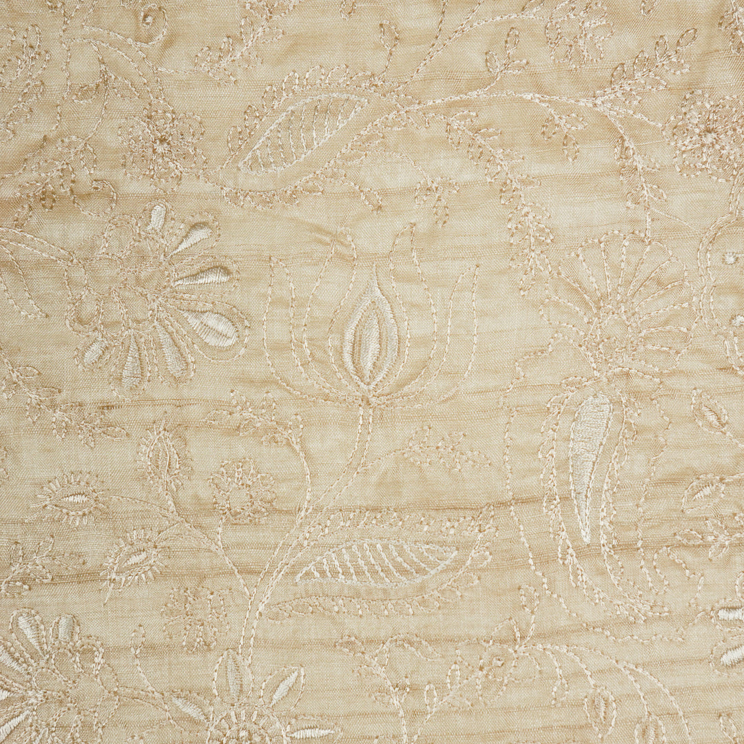 Pranavi Jaal on Natural Tussar Silk Embroidered Fabric