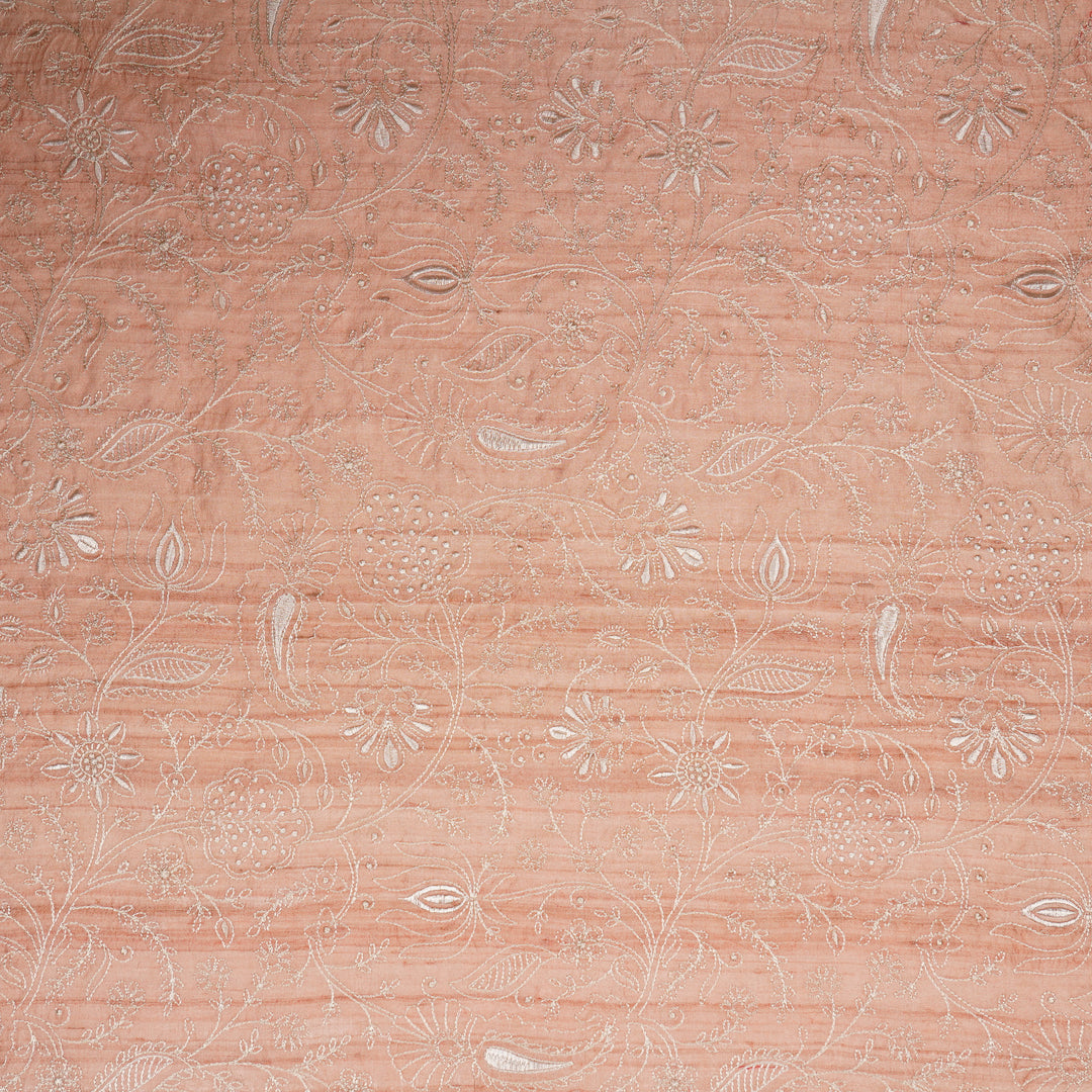 Pranavi Jaal on Light Peach Tussar Silk Embroidered Fabric