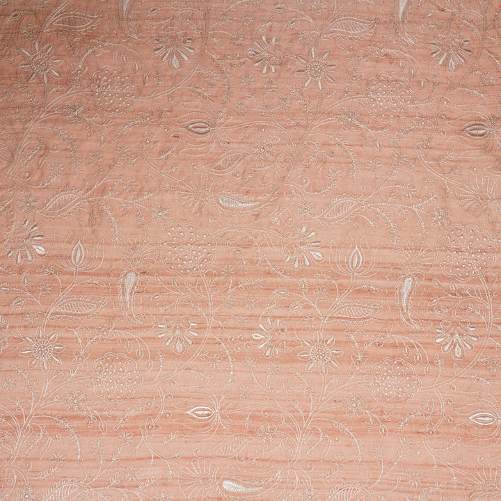 Pranavi Jaal on Light Peach Tussar Silk Embroidered Fabric