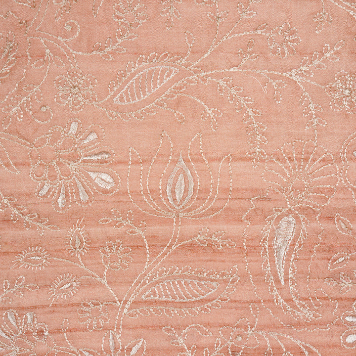 Pranavi Jaal on Light Peach Tussar Silk Embroidered Fabric