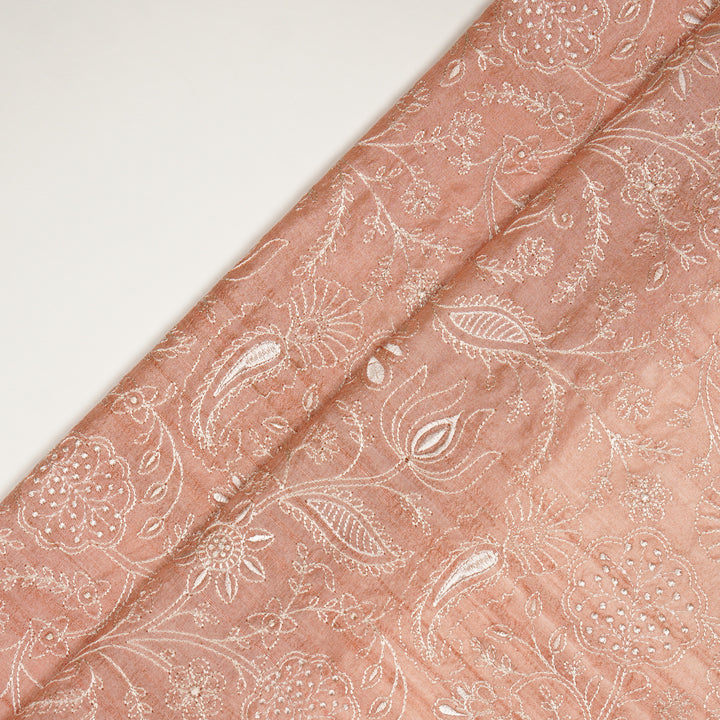 Pranavi Jaal on Light Peach Tussar Silk Embroidered Fabric