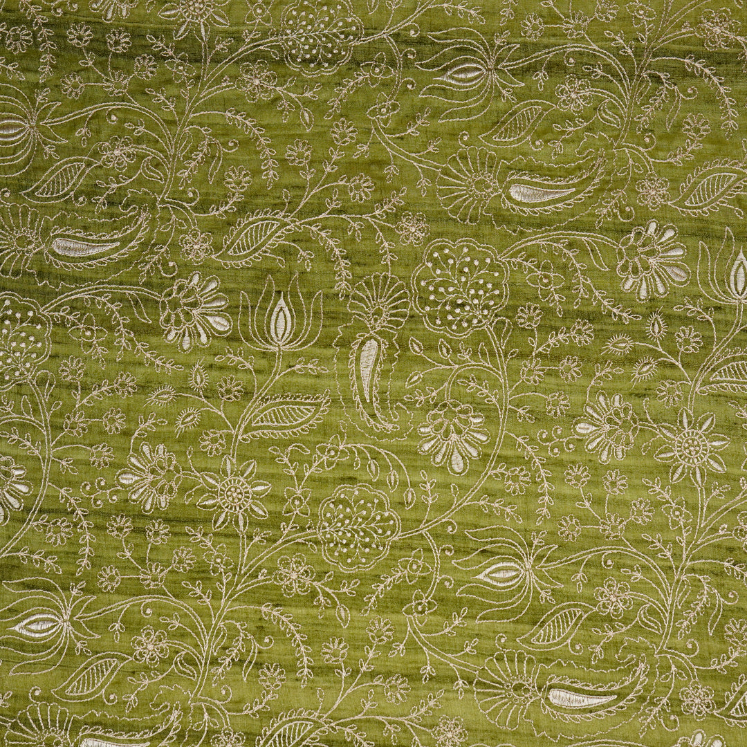 Pranavi Jaal on Olive Green Tussar Silk Embroidered Fabric