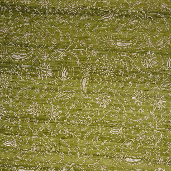 Pranavi Jaal on Olive Green Tussar Silk Embroidered Fabric