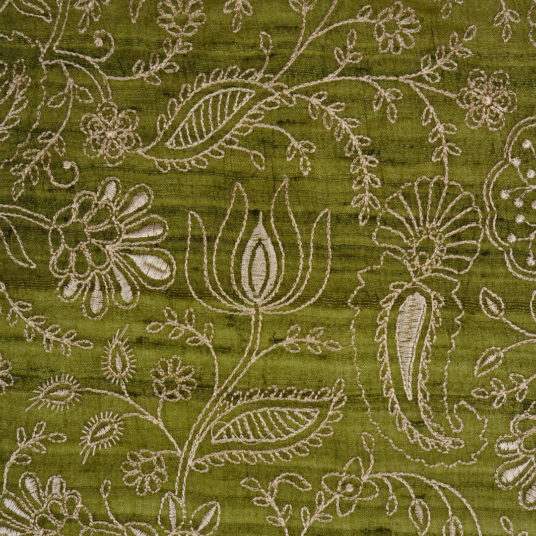 Pranavi Jaal on Olive Green Tussar Silk Embroidered Fabric