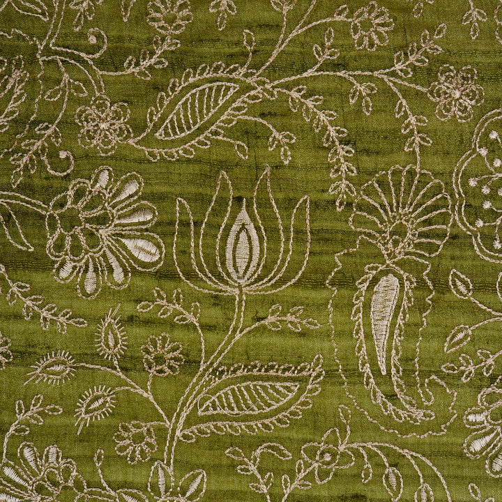 Pranavi Jaal on Olive Green Tussar Silk Embroidered Fabric