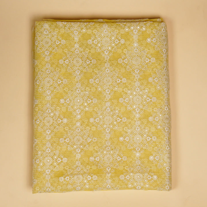 Kritika Jaal  Suit fabric set on  Munga Kota (Unstitched)-  Lemon