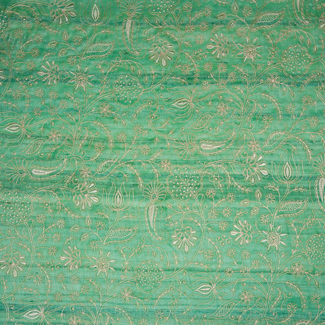 Pranavi Jaal on Aqua Green Tussar Silk Embroidered Fabric