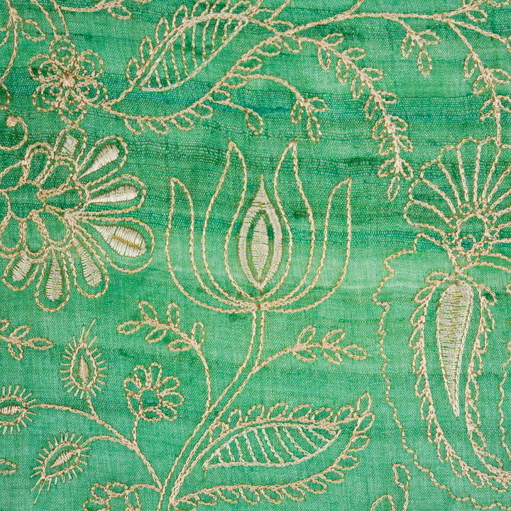 Pranavi Jaal on Aqua Green Tussar Silk Embroidered Fabric