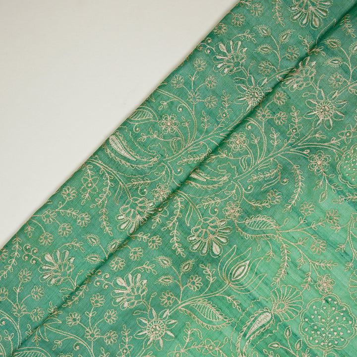 Pranavi Jaal on Aqua Green Tussar Silk Embroidered Fabric