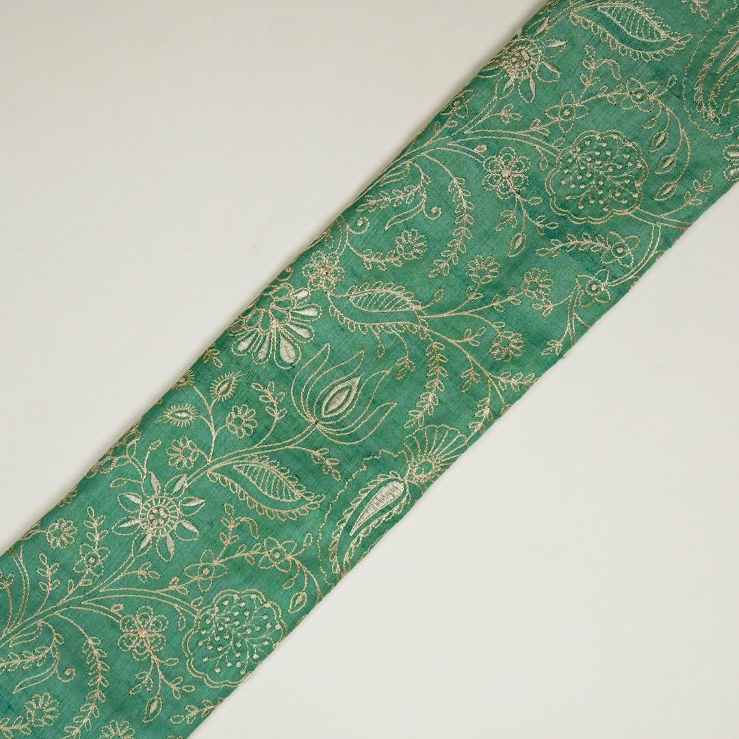 Pranavi Jaal on Aqua Green Tussar Silk Embroidered Fabric