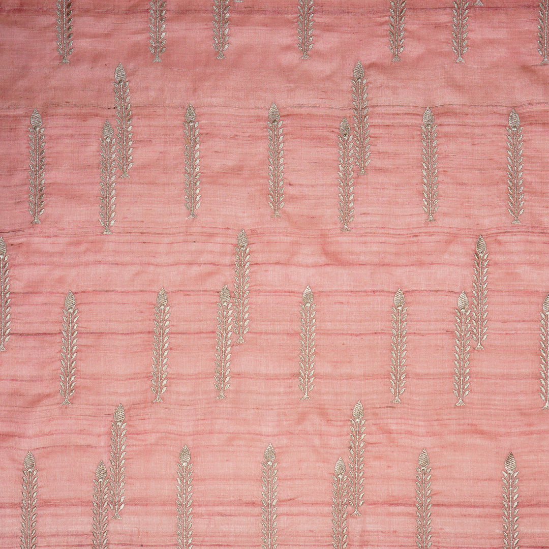 Arika Buta on Onion Pink Tussar Silk Embroidered Fabric