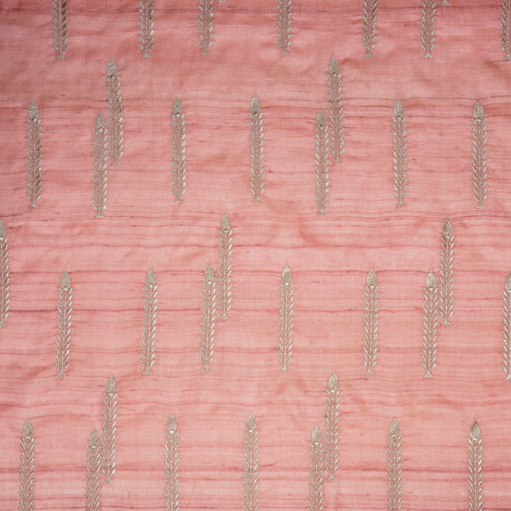 Arika Buta on Onion Pink Tussar Silk Embroidered Fabric