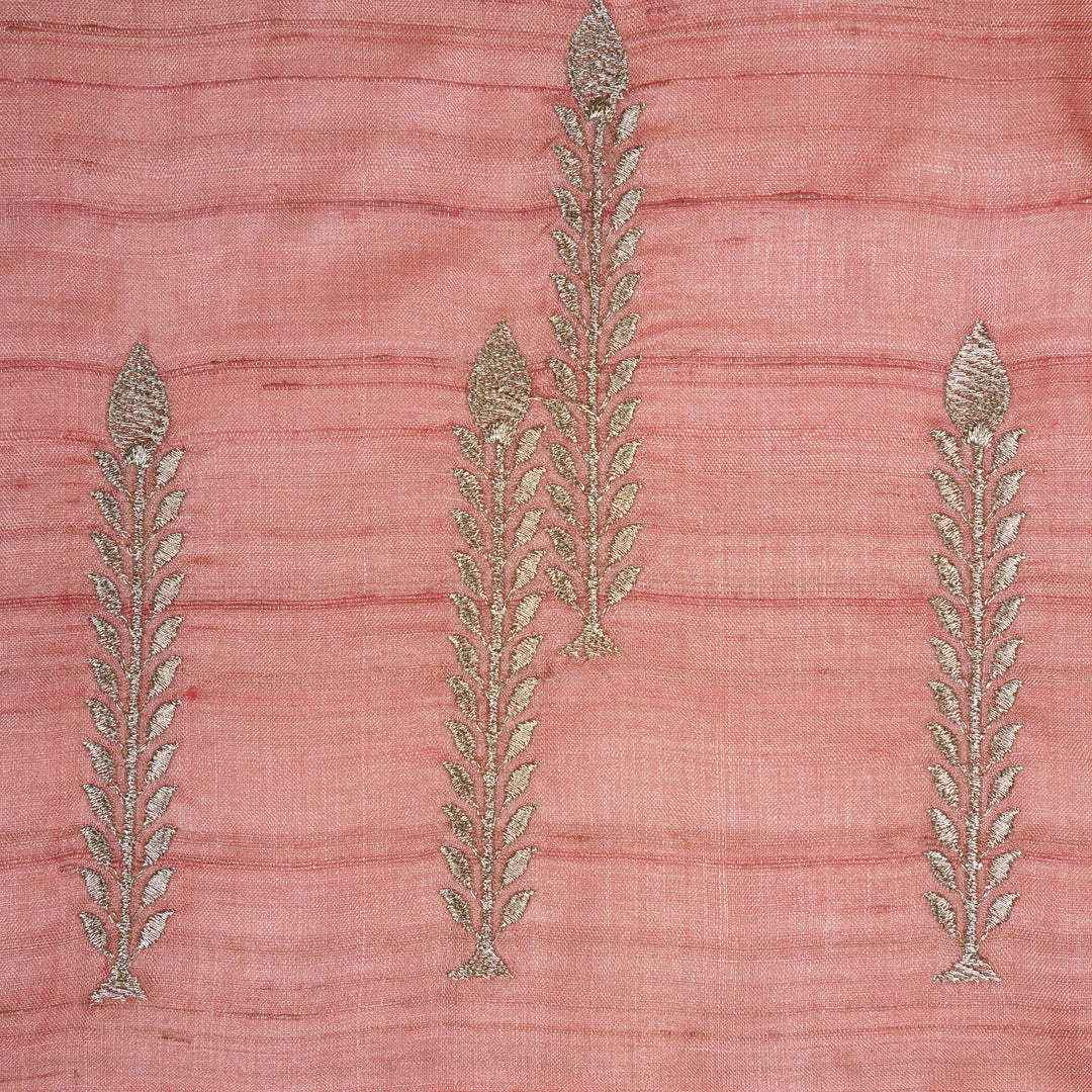 Arika Buta on Onion Pink Tussar Silk Embroidered Fabric