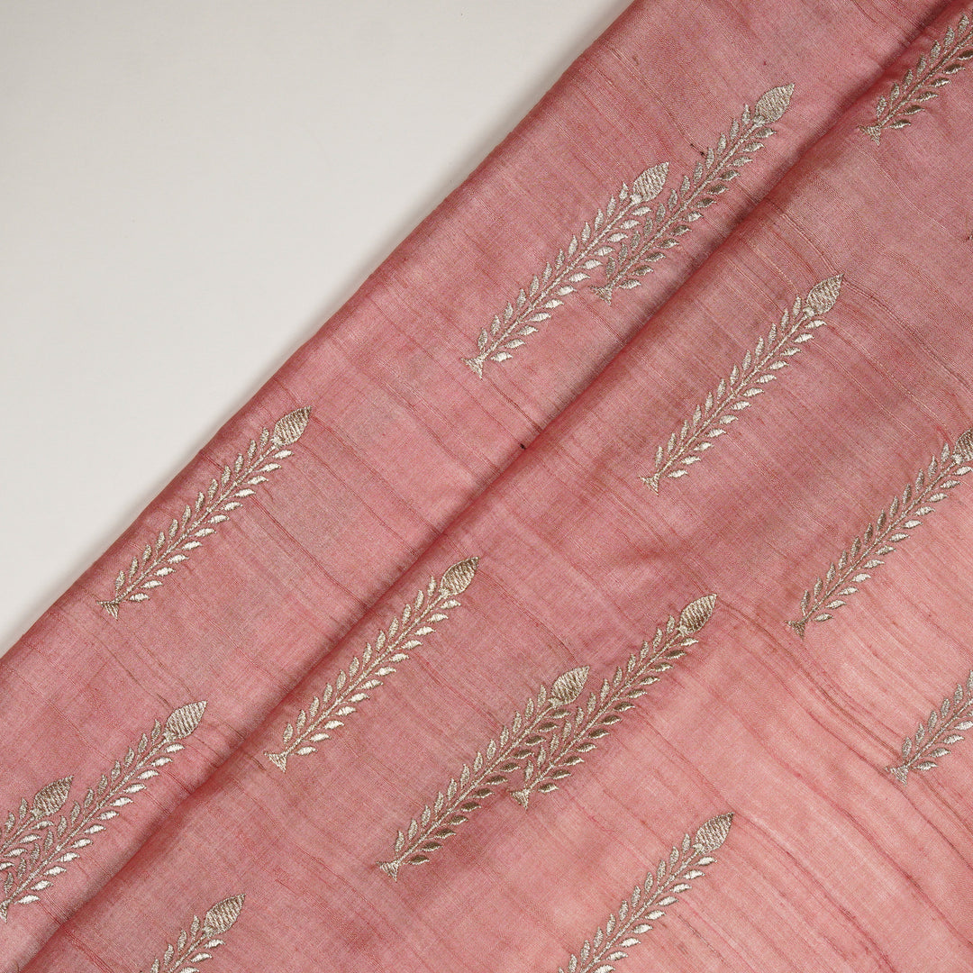 Arika Buta on Onion Pink Tussar Silk Embroidered Fabric